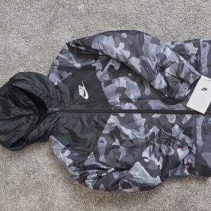 Nike Kids Camo Jacket - Black and Gray Fleece lined wind breaker